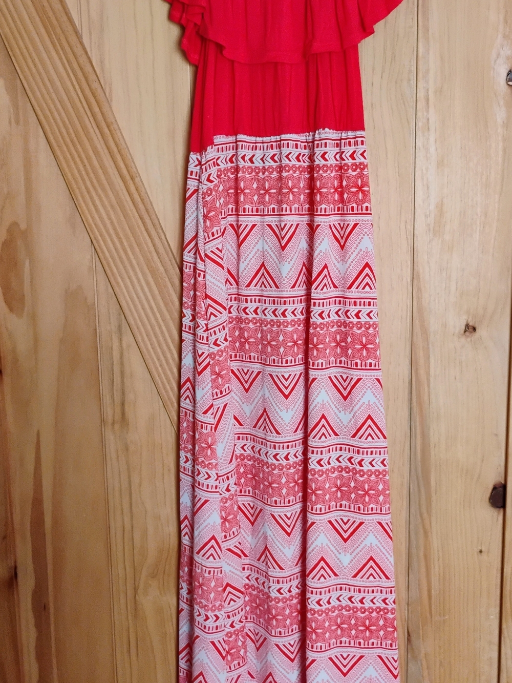 Red Patterned Maxi Dress with Geometric Print